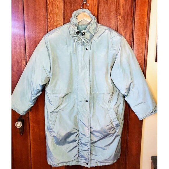 Rare Vintage Bernardo DUX Women's Iridescent Light Green Down Winter Coat L/G - Picture 1 of 8